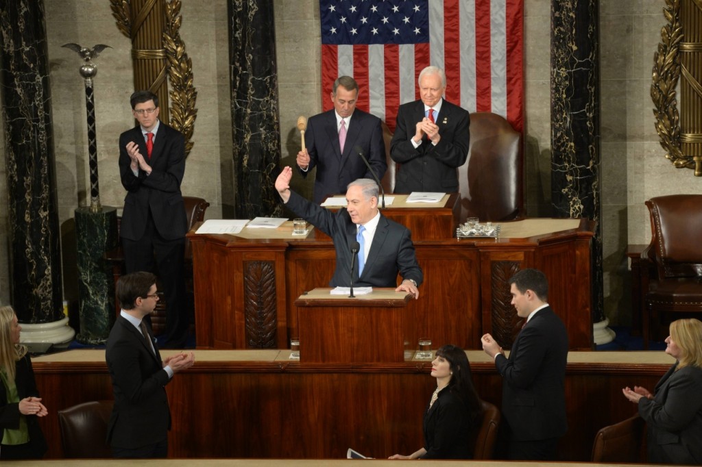 Binyamin Netanyahu taler i den amerikanske kongressen 3. mars 2015. Han er den andre utenlandske statslederen til å ha talt i kongressen to ganger. Den første var Englands statsminister Winston Churchill. Foto: GPO
