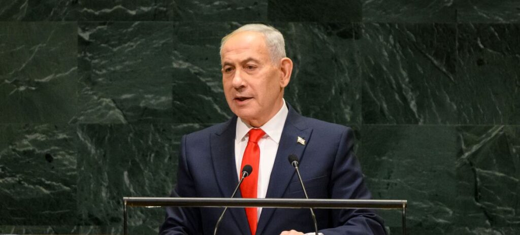 Statsminister Binyamin Netanyahu taler til FNs generalforsamling 24. september, 2026. Foto: FN/L. Felipe