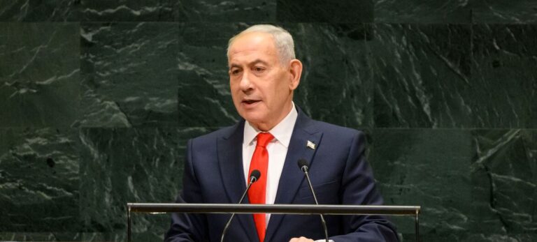 Statsminister Binyamin Netanyahu taler til FNs generalforsamling 24. september, 2026. Foto: FN/L. Felipe